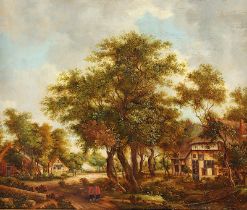 HOBBEMA, Meindert (1638-1709), Nachfolge 18./19.Jh., "Landschaft mit Fachwerkhäusern", R.