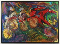 Höckelmann, Antonius, "Trabrennen", Acryl/Lwd., 1994, R.