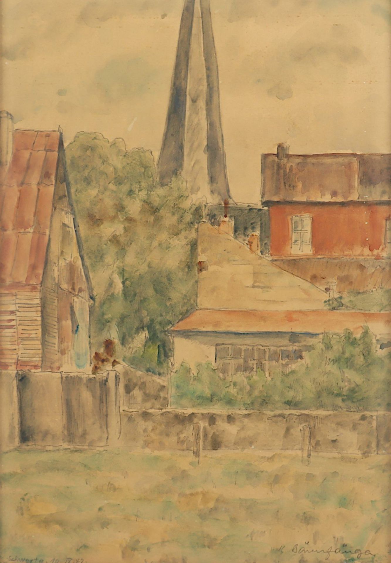 BÄRENFÄNGER, Karl (1888-1947), "Ansicht aus Kamen und Schwerte", zwei Aquarelle, R. - Image 4 of 5