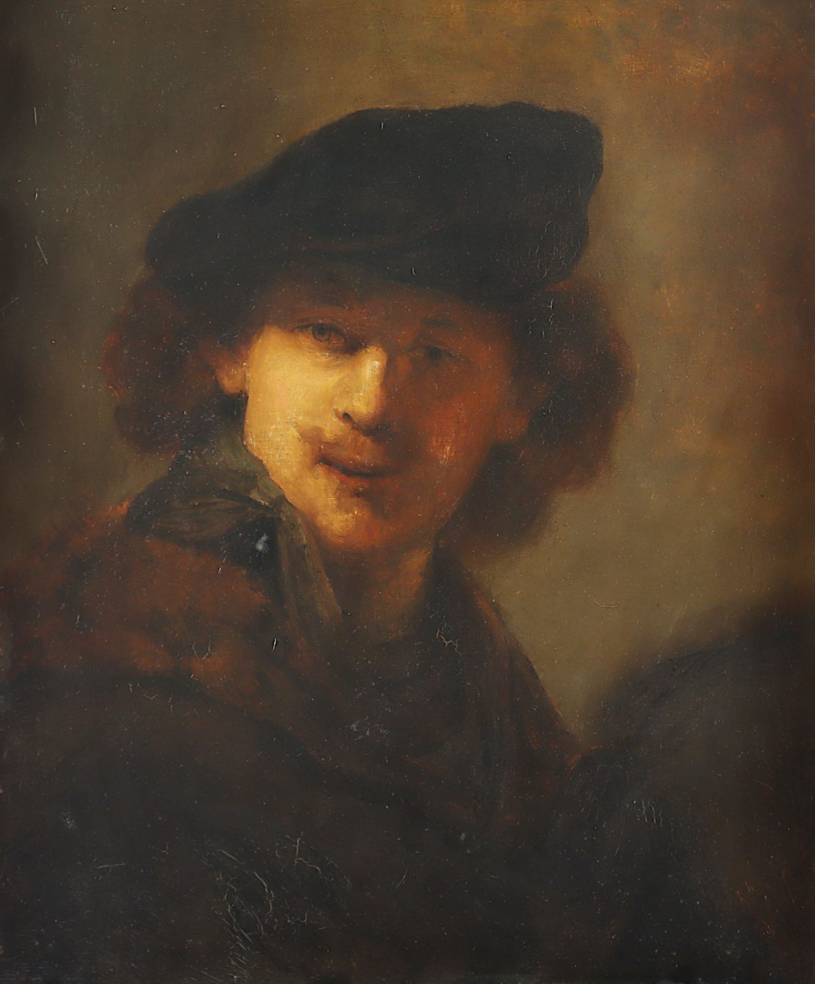 REMBRANDT VAN RIJN, (1606-1669), Kopie um 1900 nach, "Selbstbildnis mit Hut", R. - Bild 2 aus 4