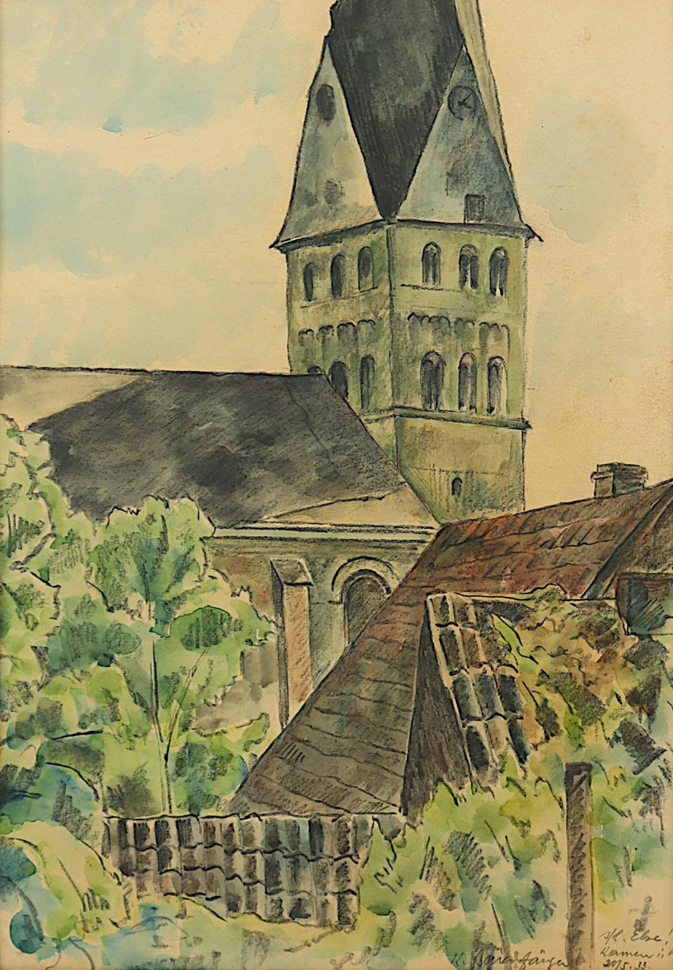 BÄRENFÄNGER, Karl (1888-1947), "Ansicht aus Kamen und Schwerte", zwei Aquarelle, R. - Image 2 of 5