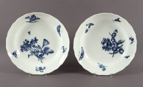 zwei Teller, Blumen und Schmetterlinge in Blau, KPM BERLIN, um 1800