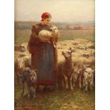CHIALIVA, Luigi (1842-1914), "Junge Schäferin mit Hund und Herde", R.