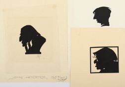 Engert, Ernst Moritz, 2 Scherenschnitte, 1 Serigrafie, "Männerportraits", ungerahmt