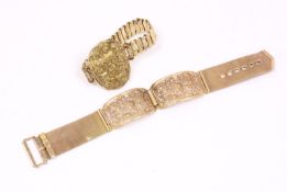 Zwei Armbänder, Gelbmetall, doublé, in der Länge variabel