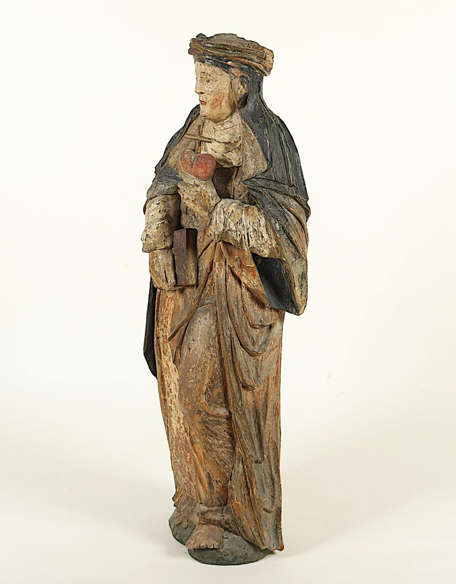 Heilige Gertrud, Holz, geschnitzt, farbig gefasst, besch., Deutsch, 17.Jh. - Image 3 of 5