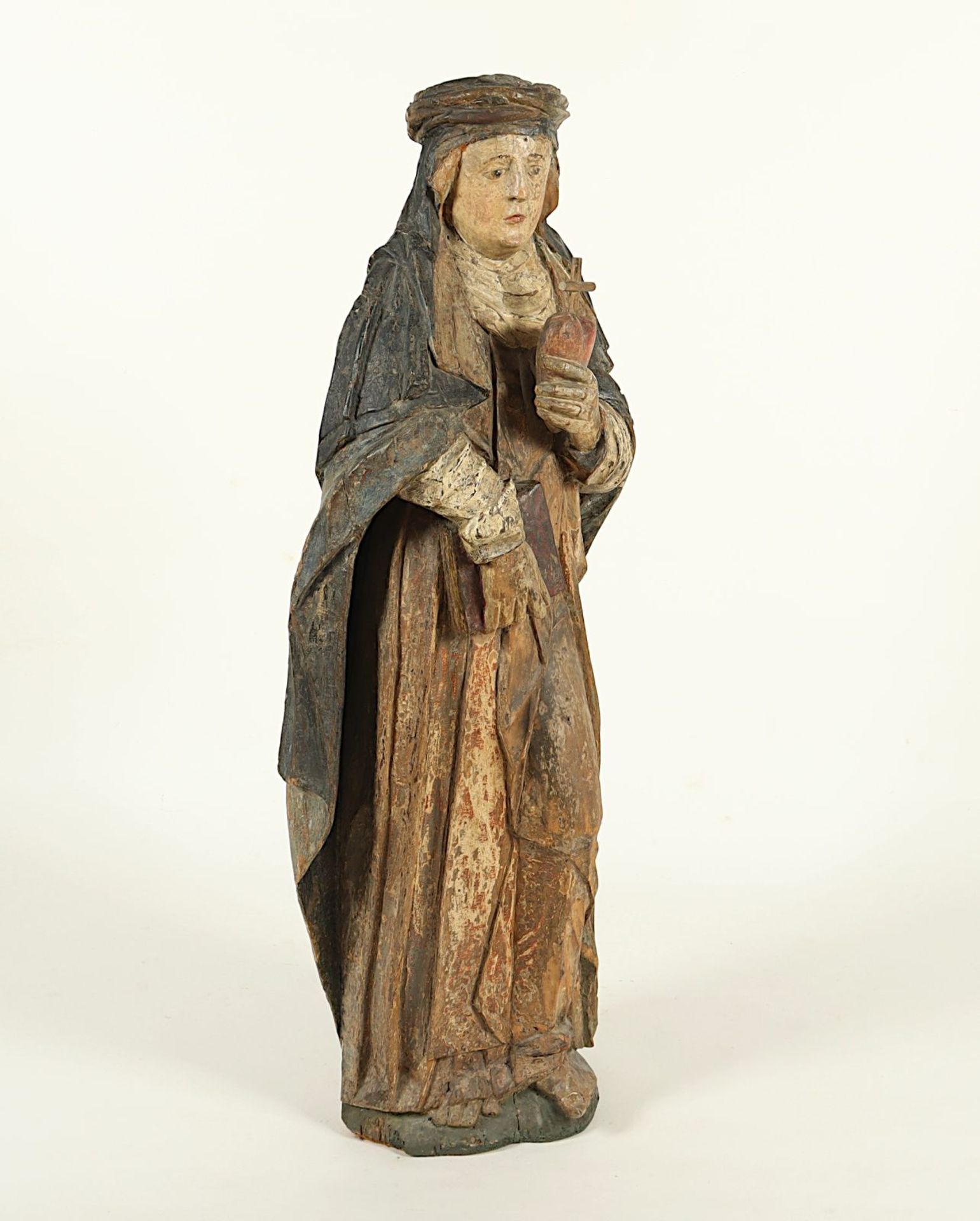 Heilige Gertrud, Holz, geschnitzt, farbig gefasst, besch., Deutsch, 17.Jh. - Image 4 of 5
