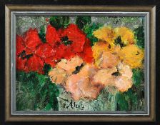 Alana, "Blumen in einer Vase", Acryl/Holz, 20 x 25, signiert, R.