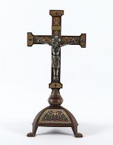 kleines Standkreuz, Emaille, Bronze
