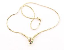 Collier, 585/ooo Gelbgold, Safir, Rubin, Smaragd, Diamanten