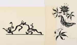 Engert, Ernst Moritz, 2 Arbeiten, "Passionsblume", "Vier Fußballspieler", Seigrafien, ungerahmt