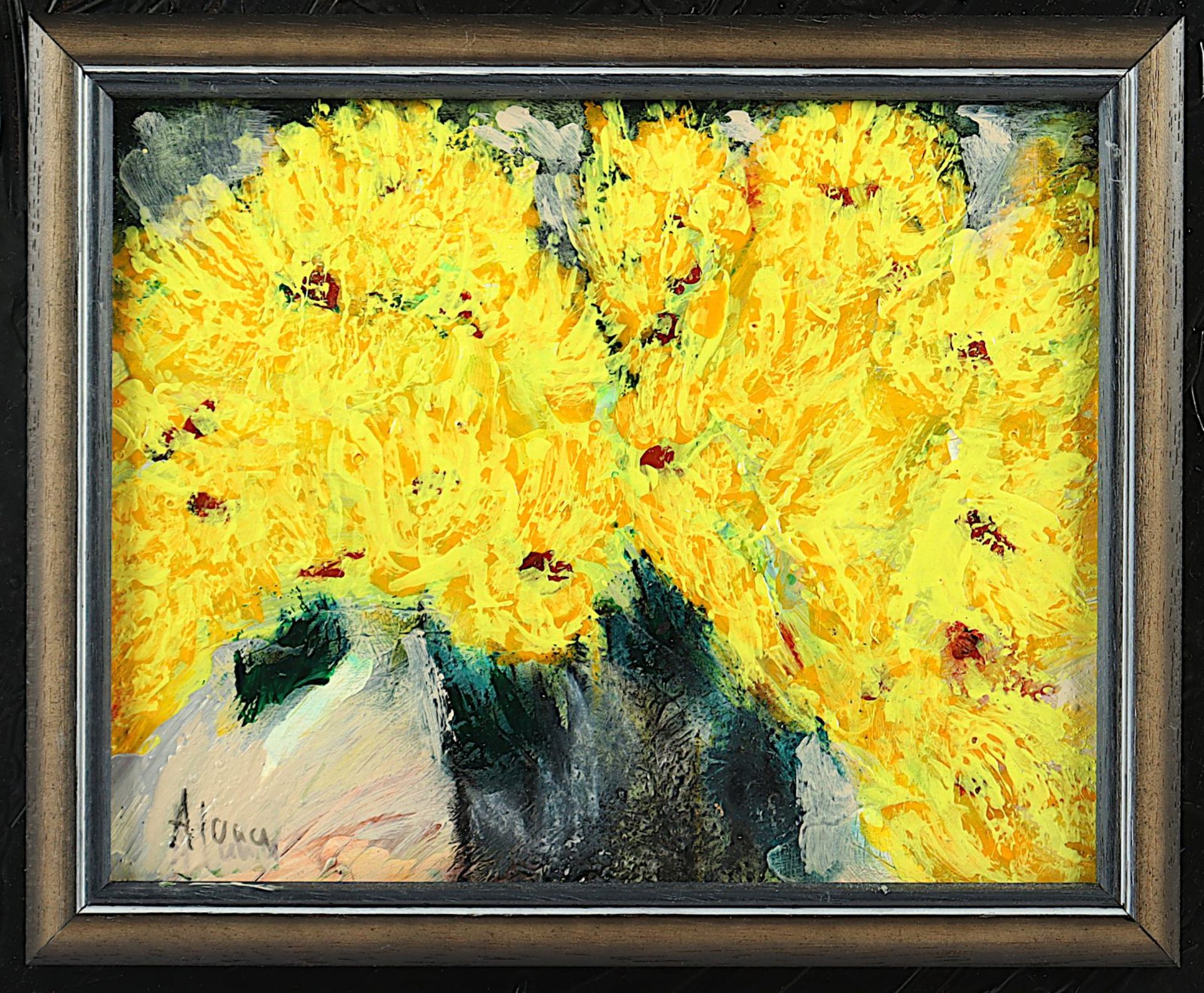 Alana, "Chrysanthemen", Acryl/Holz, 20 x 25, signiert, R. - Bild 2 aus 2