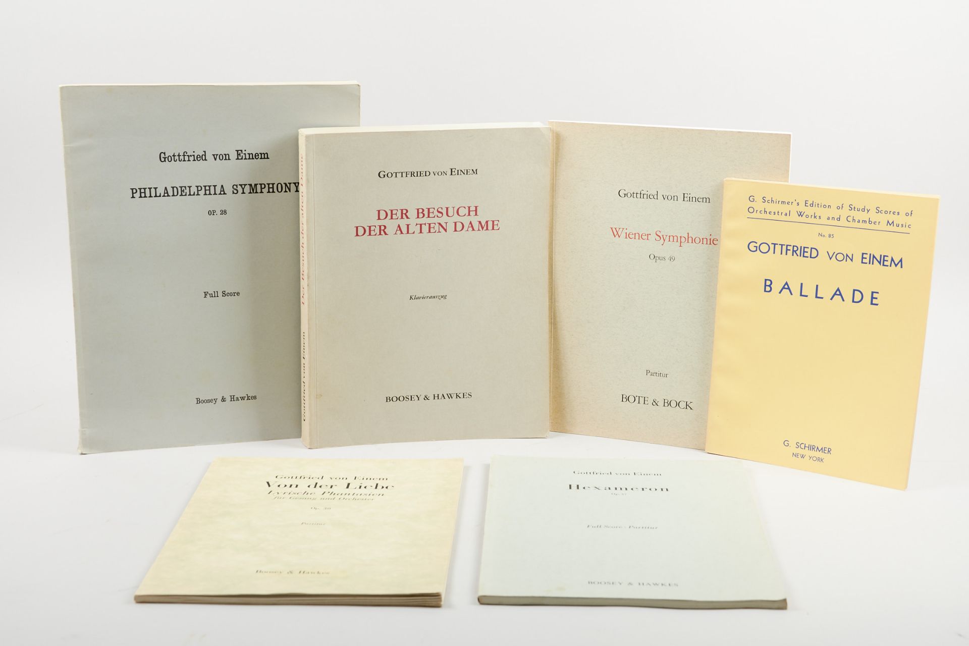 Einem Sammlung von 5 Partituren und einem Klavierauszug von Gottfried von Einem in Erstausgaben.