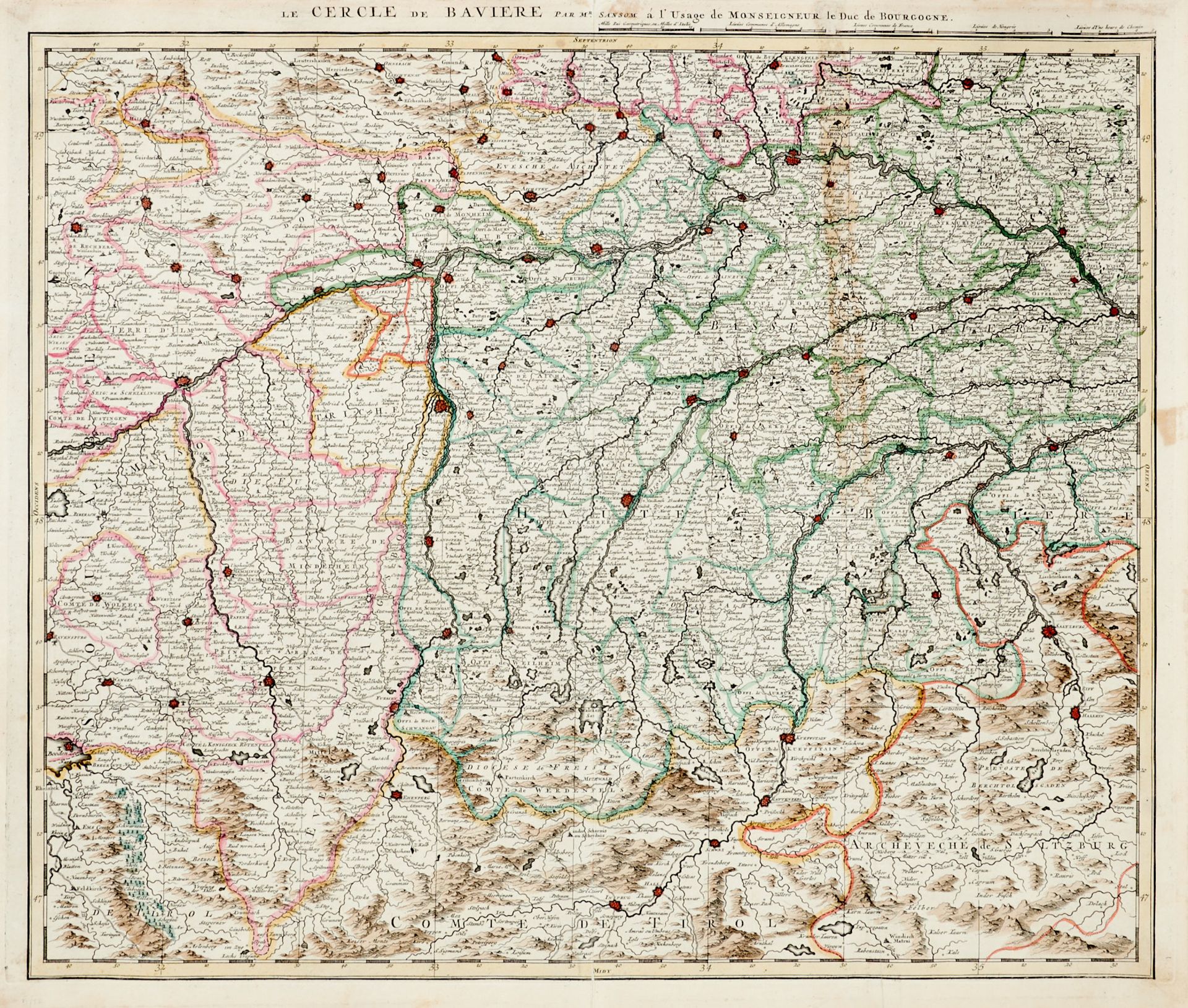 Bayern Konvolut - 7 (2 altkolor., 2 grenzkolor. und 3 unkolor.) Kupferstichkarten des 16. bis 18. - Image 3 of 4