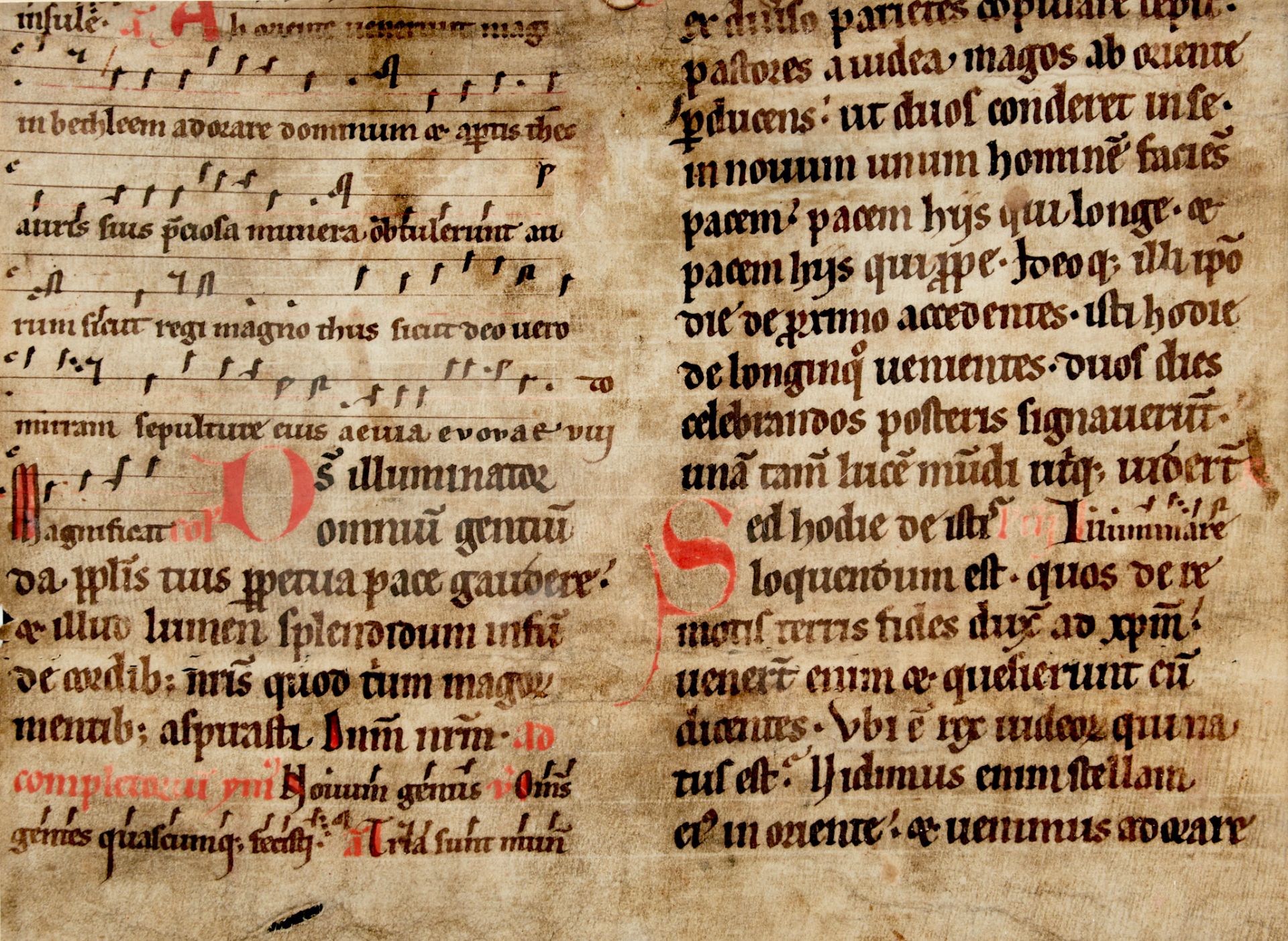 Missale Doppelblatt aus einer lateinischen Handschrift auf Pergament (Fragment). Deutschland, 2.