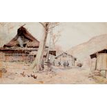 Asien Japan Gehöft in den Bergen. Aquarell. Japan, um 1900. 36,3 x 60,8 cm. - Unter Passepartout. (