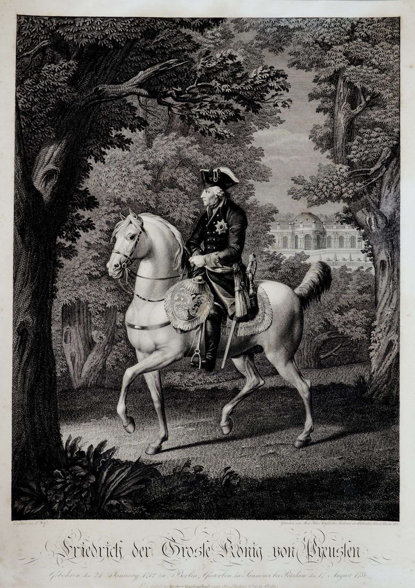 Porträts Friedrich II. - "Friedrich der Grosse König von Preußen". Der im Park von Sanssouci