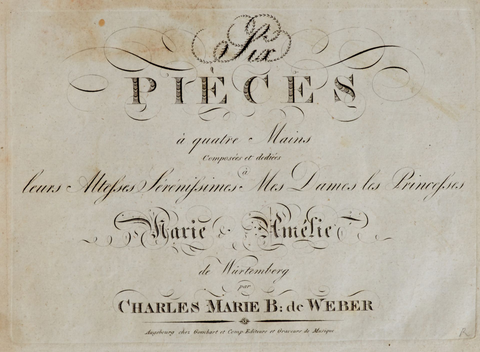 Rarissimum Weber, C. M. von, Six piŐces ů quatre mains. Augsburg, Gombart, o. J. (Plattennr. 521,