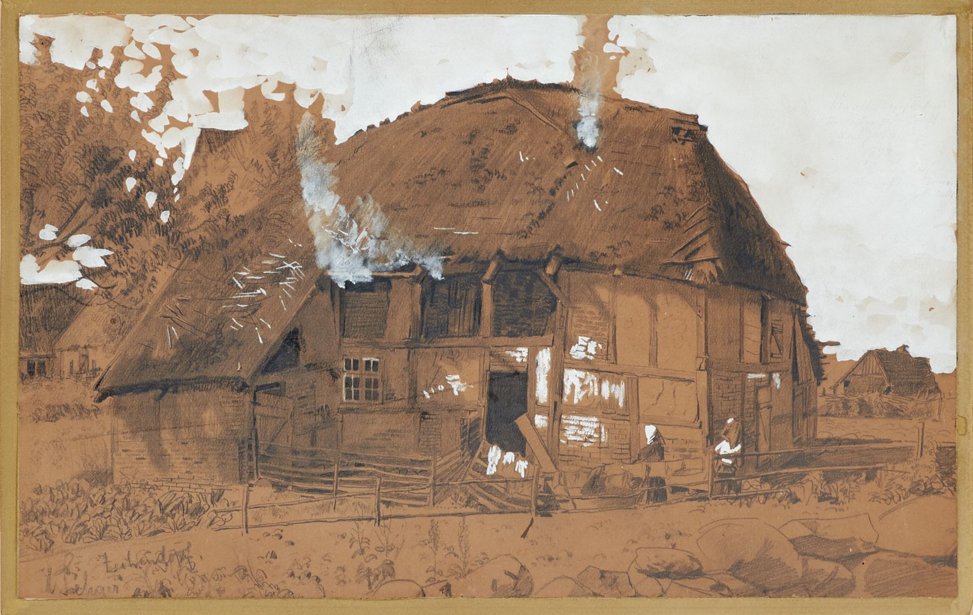 Seliger, Max (Bublitz 1865-1920 Leipzig), Rauchkathen in Zeihendorf bei Bublitz. Kohle, Kreide und