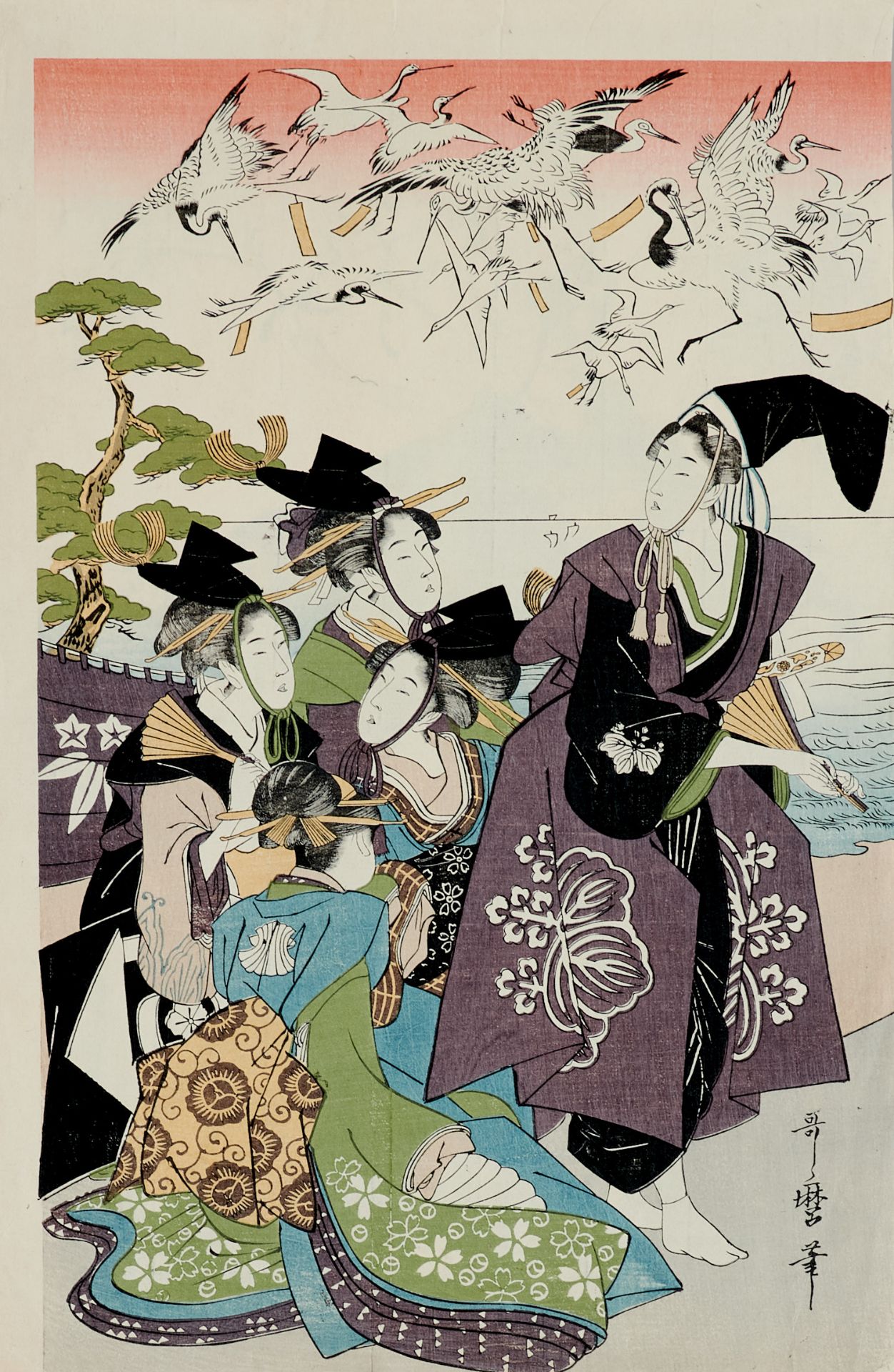 Ostasien Japan Utamaro, Kitagawa (1753-1806, nach), Parodie auf die Freilassung der Kraniche durch - Image 2 of 4