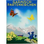 Plakate Alpen Henel, E. H., "Garmisch-Partenkirchen". Farblithographie. Im Stein sign. München,