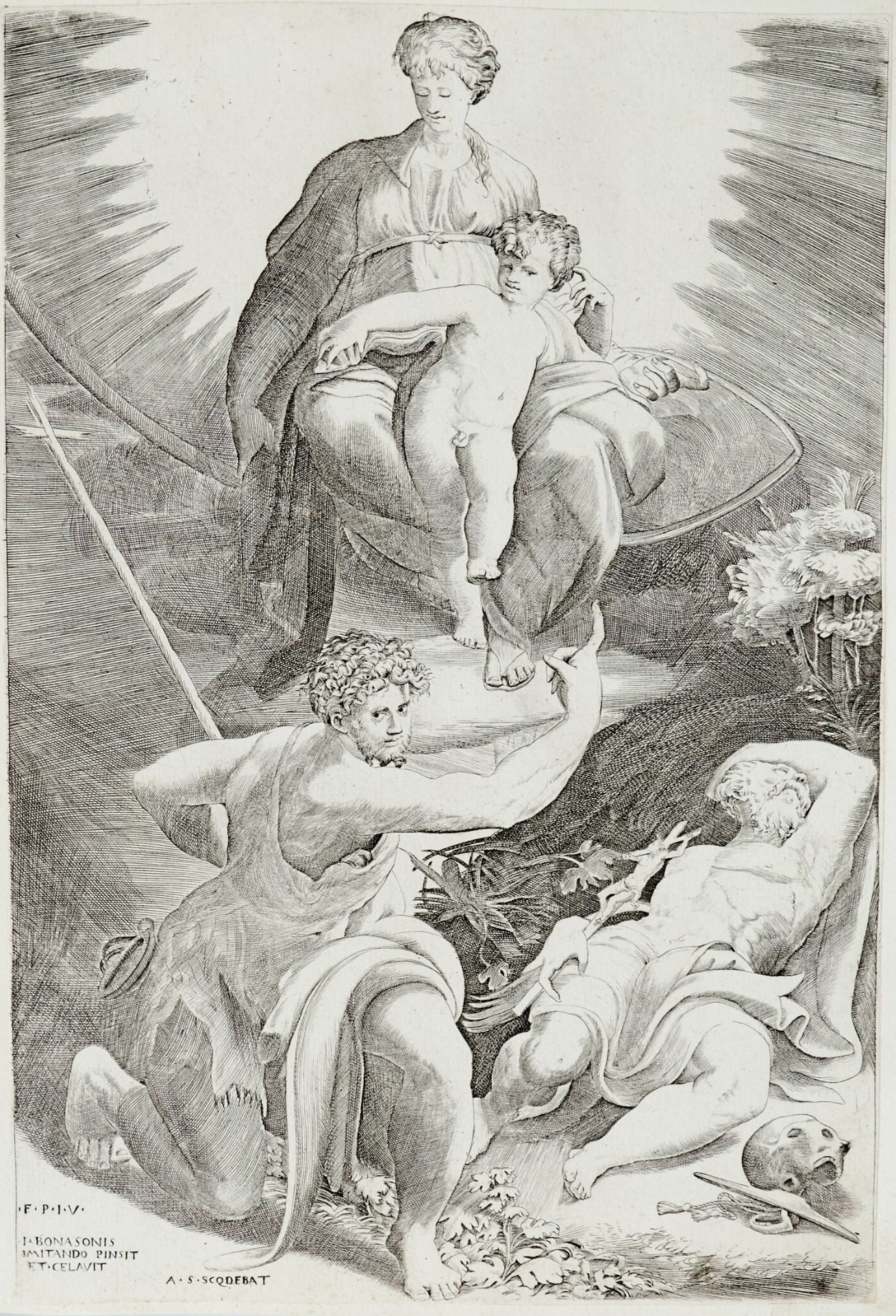 Bonasone, Giulio di Antonio (Bologna 1498 - ca. 1580), Die Vision des heiligen Hieronymus.