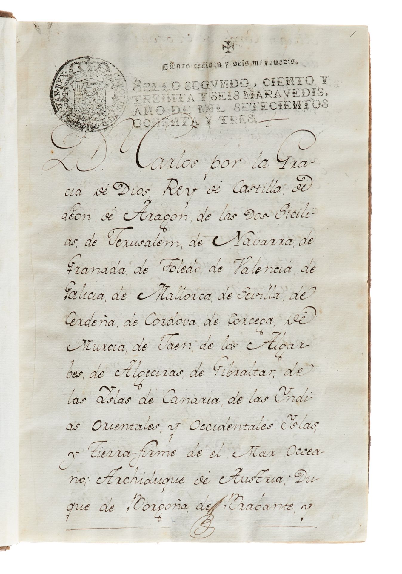 Karl III., König von Spanien Fabara Notariatsurkunde (carta esecutoria). Spanische Handschrift auf - Image 2 of 4