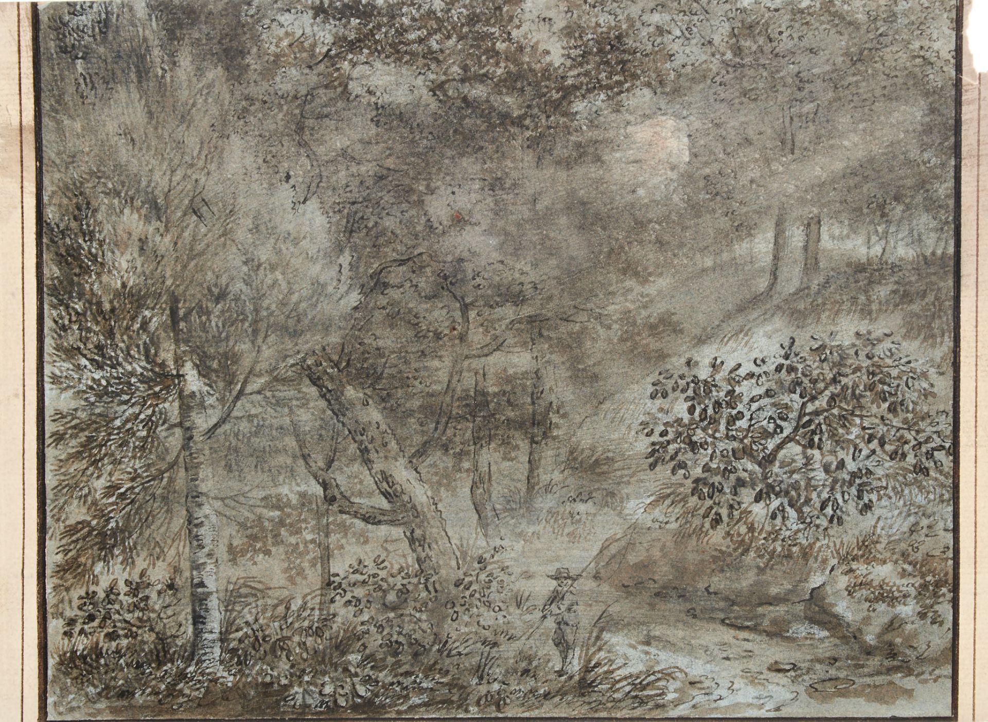 Kuster, Johann Caspar (Winterthur 1747-1818 ebda.), Waldlandschaft mit Bach und Fischer. Tusche