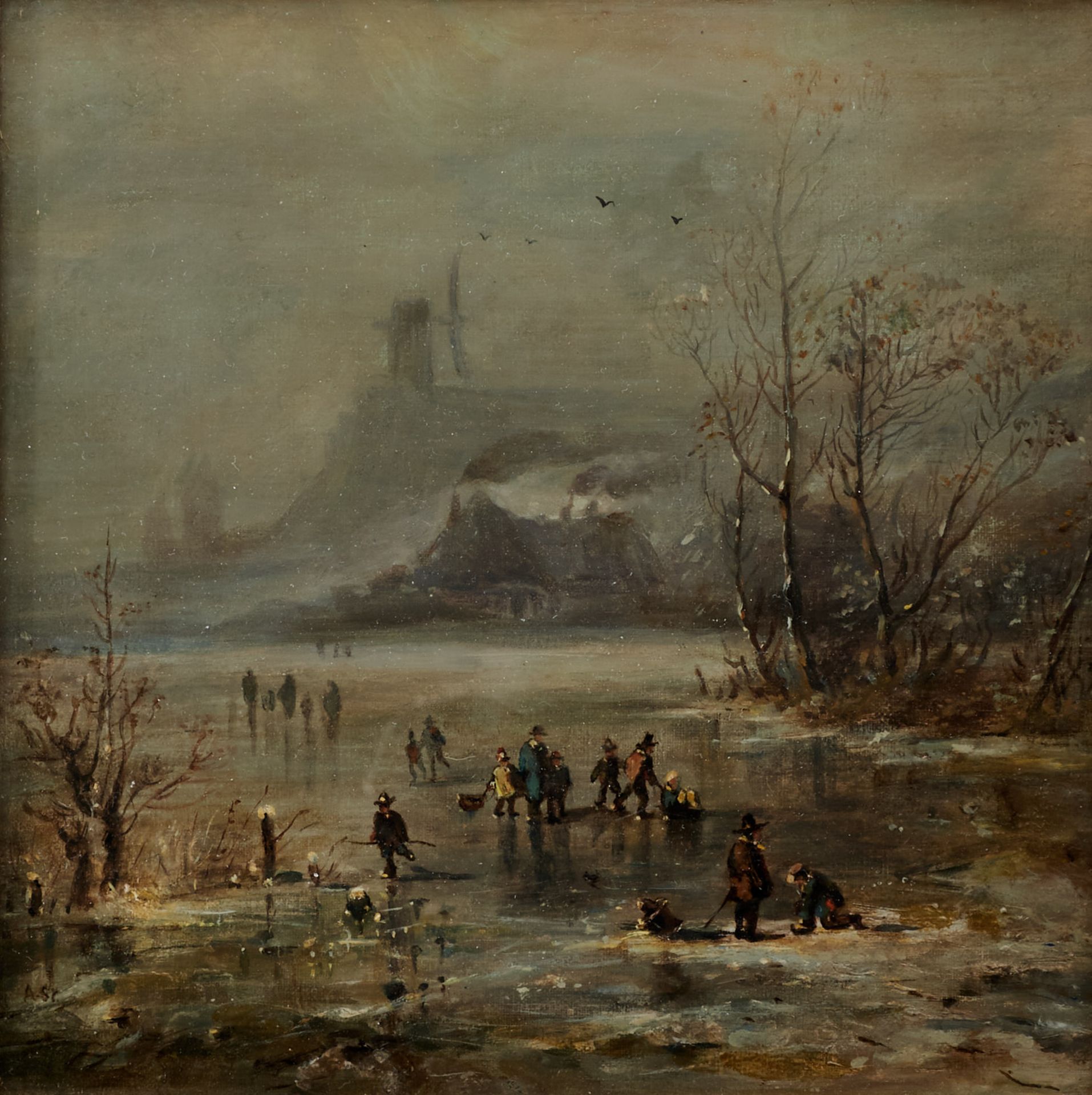 Stademann, Adolf (München 1824-1895 ebda.), Winterlandschaft mit Eisvergnügen. Öl auf Leinwand.