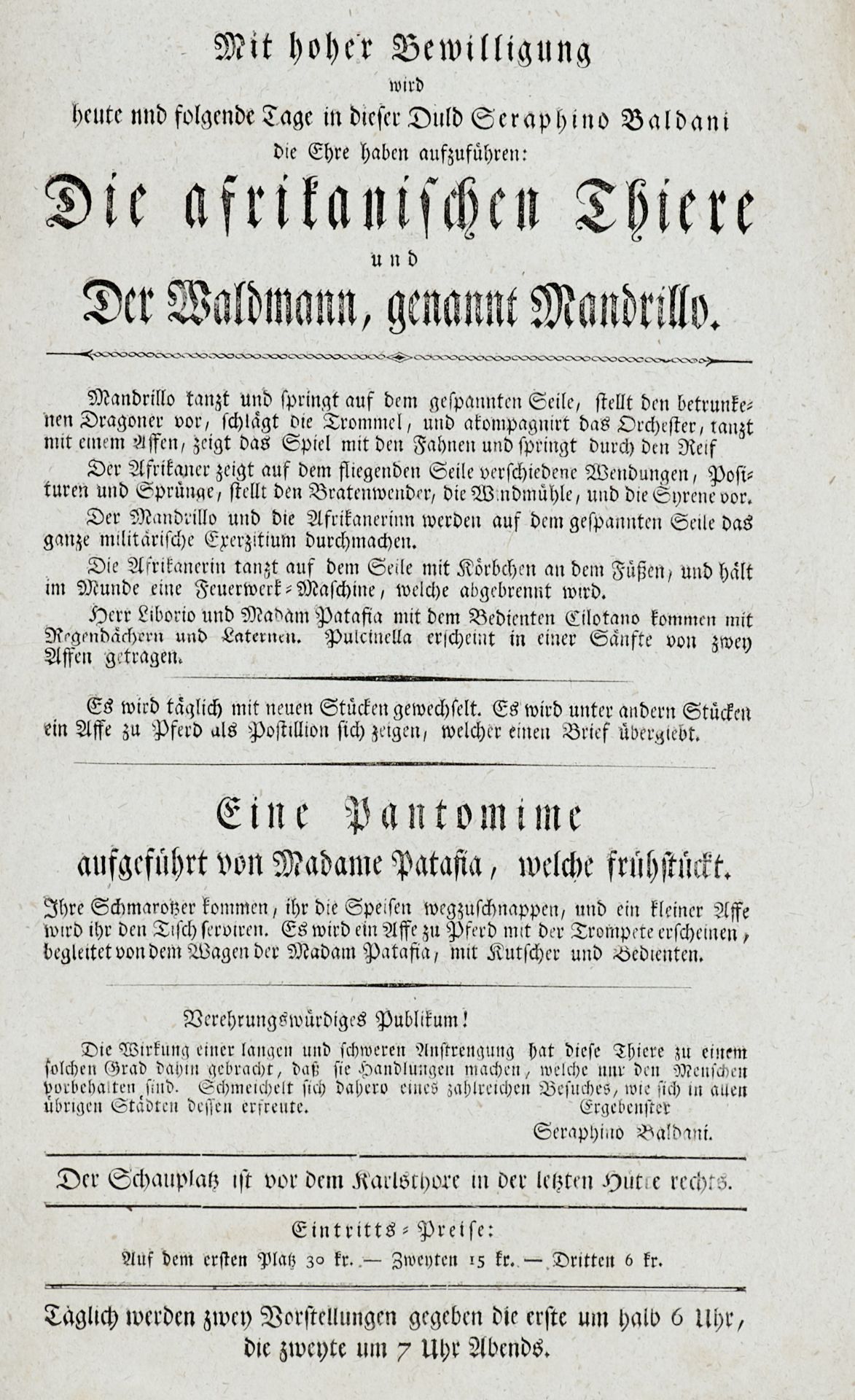 Einblattdrucke Zirkus und Schausteller Sammlung von 8 typographischen Ankündigungszetteln von - Bild 2 aus 4