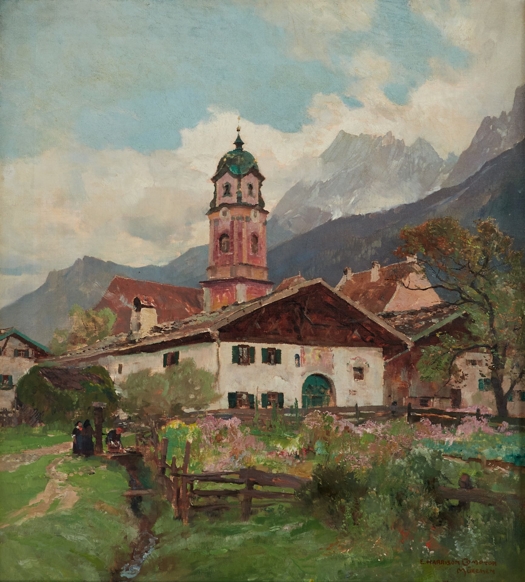 Compton, Edward Harrison (Feldafing 1881-1960 ebda.), Mittenwald. Öl auf Leinwand. Sign. und