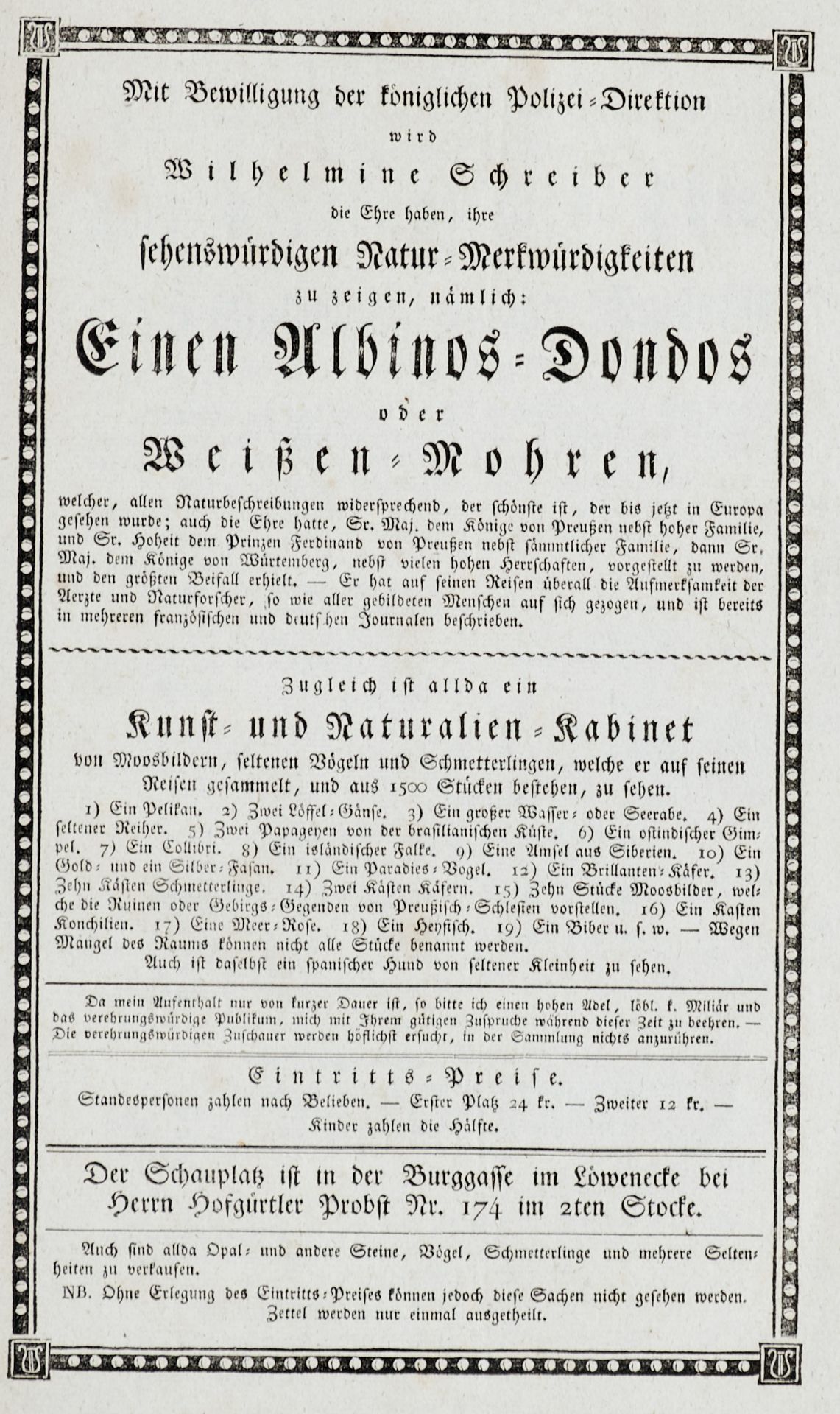 Einblattdrucke Zirkus und Schausteller Sammlung von 8 typographischen Ankündigungszetteln von