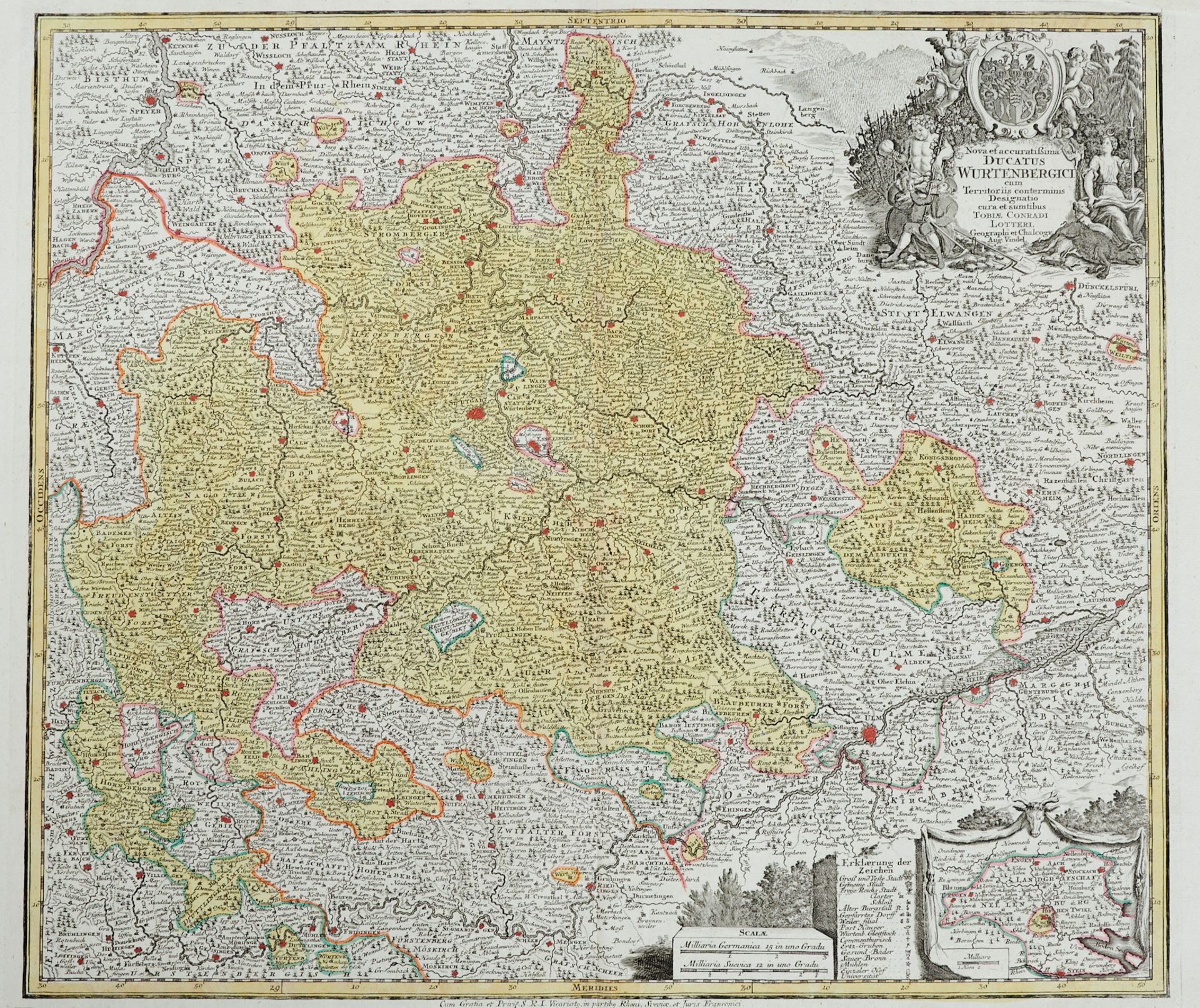 Württemberg - 5 (3 altkolor und 2 unkolor.) Kupferstichkarten des 16. bis 18. Jhdts. von - Image 2 of 3