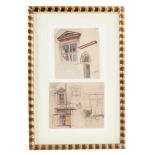 Architektur - Fenster-, Gesims- und Säulenstudien. 2 aquarellierte Bleistiftzeichnungen von E.