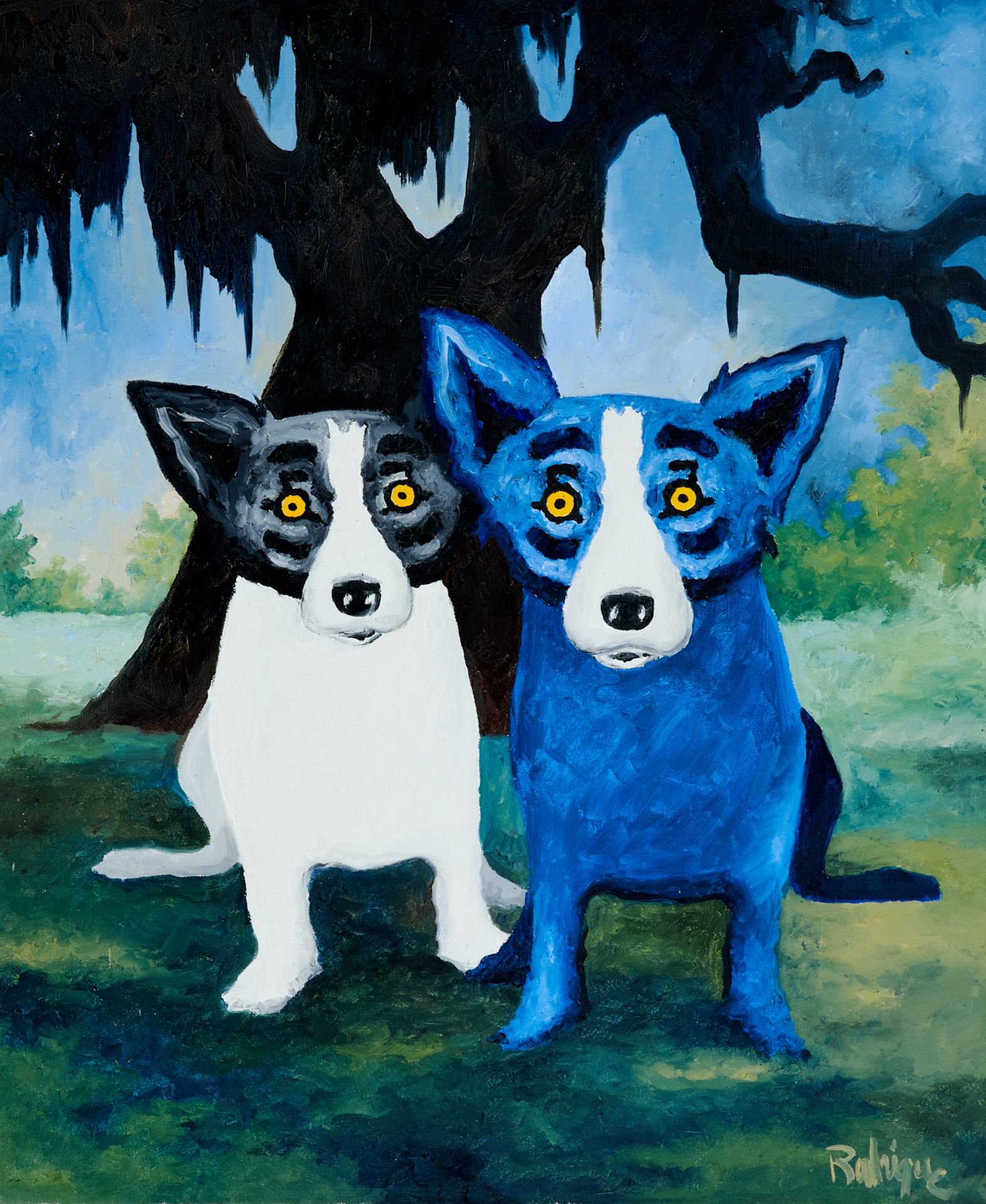 Rodrigue, George (New Iberia 1944-2013 Houston), Mirror Image. Öl auf Leinwand. Sign., nicht dat. ( - Bild 2 aus 3