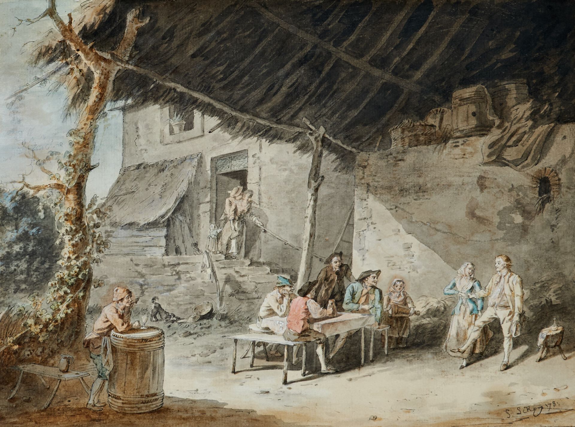 Leroy de Liancourt, François (Liancourt 1741/42-1835 Paris; Zuschreibung), Ländliches Gasthaus mit