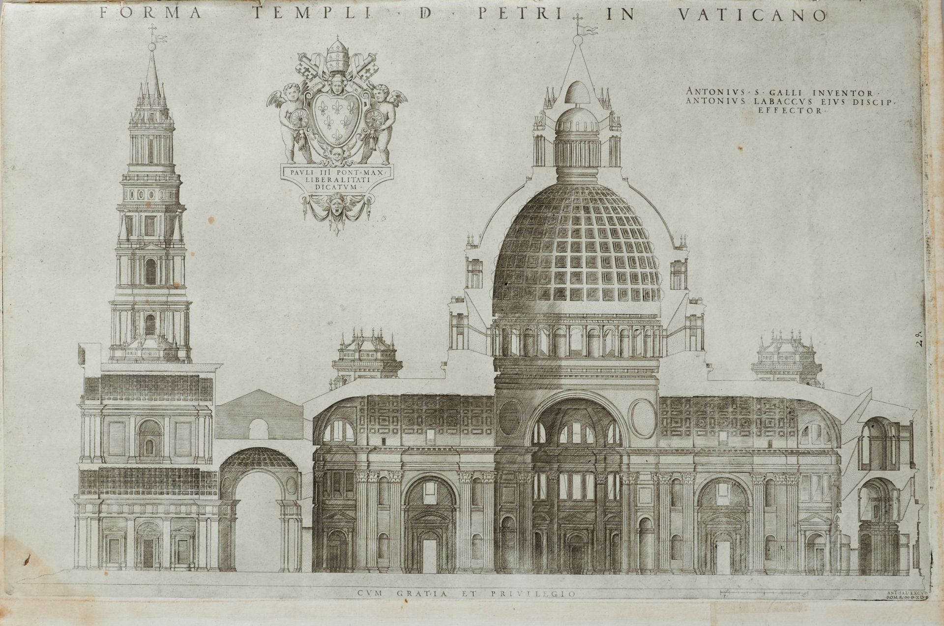 Labacco, Antonio da (Vigevano ca. 1495 - ca. 1567), "Forma templi D. Petri in Vaticano". Fassade des - Bild 2 aus 2