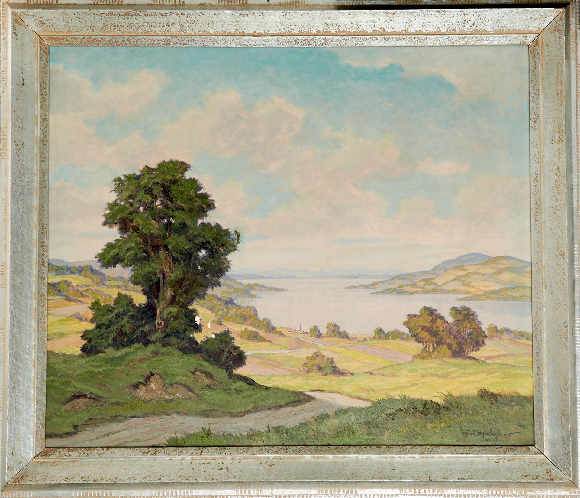 Lechner, Karl Maria (München 1890-1974 Bad Reichenhall), Blick über den Chiemsee. Öl auf Leinwand. - Bild 2 aus 3