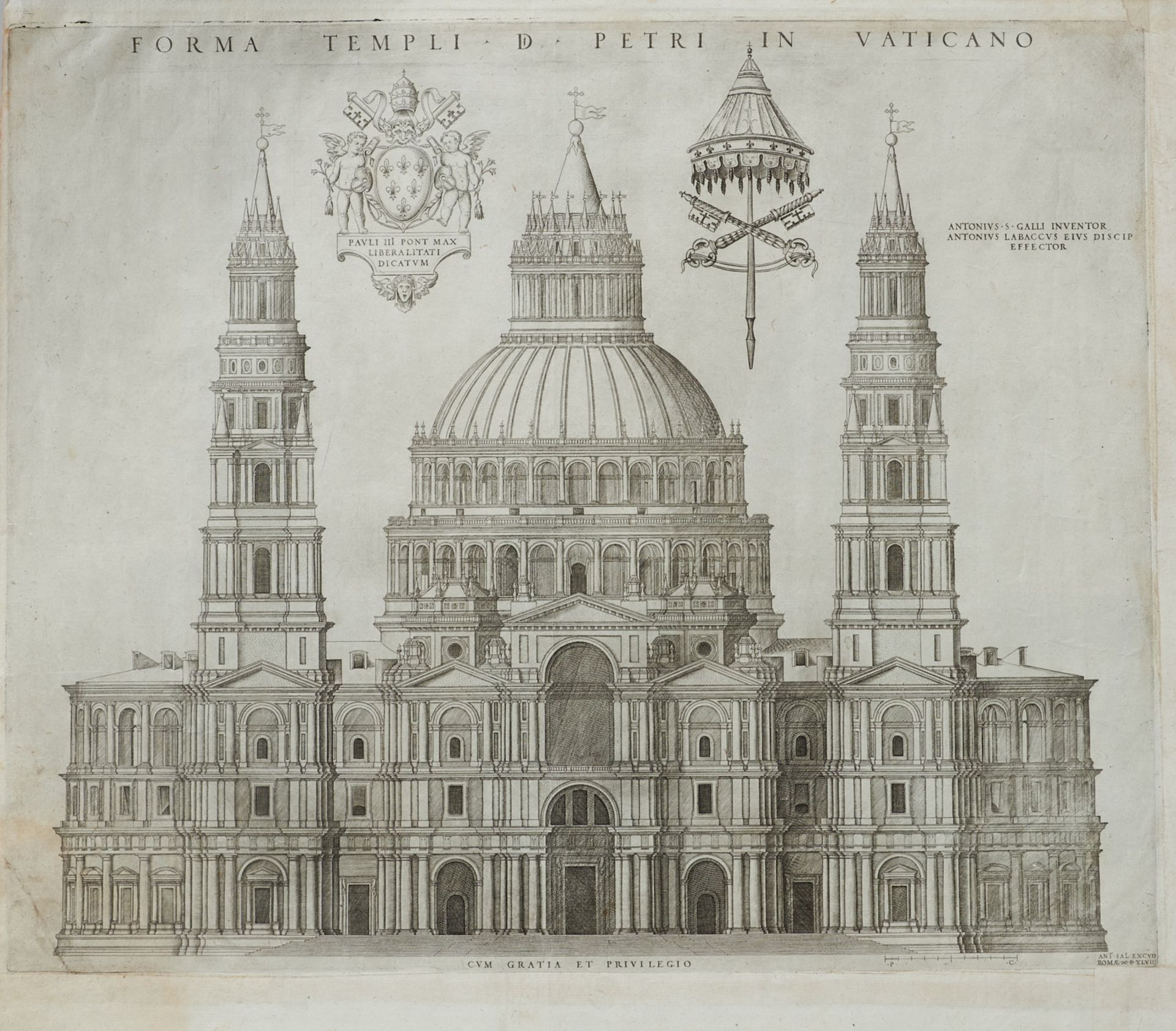 Labacco, Antonio da (Vigevano ca. 1495 - ca. 1567), "Forma templi D. Petri in Vaticano". Fassade des