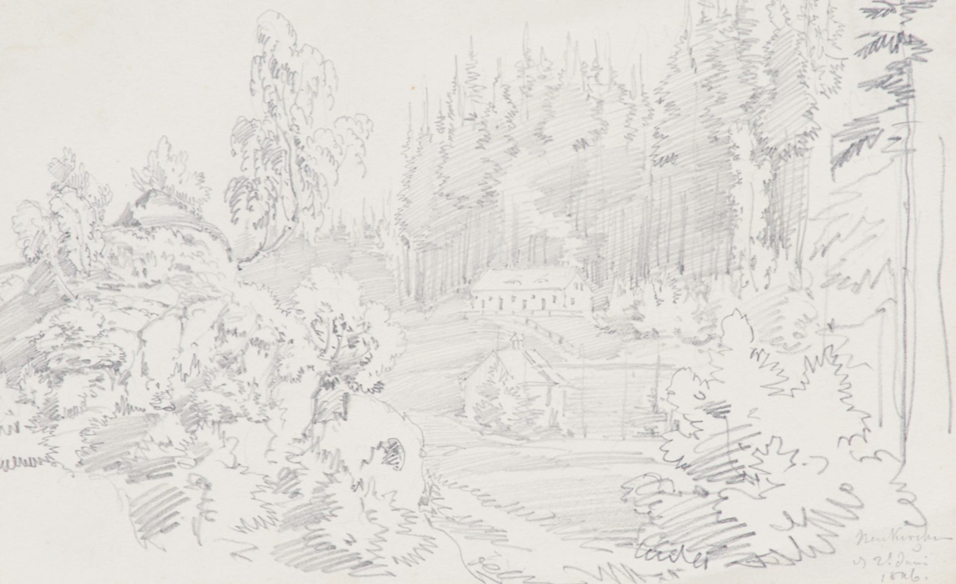 Endlicher, Cäcilie (1810-1864), Fünf Zeichnungen. Bleistift auf Papier. Ein Bl. sign., alle Bl.