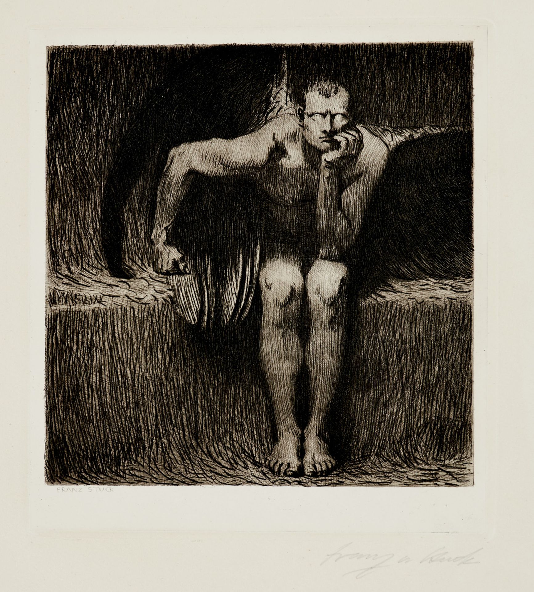 Stuck, Franz von (Tettenweis 1863-1928 München), Lucifer. Radierung auf Papier, auf Velin