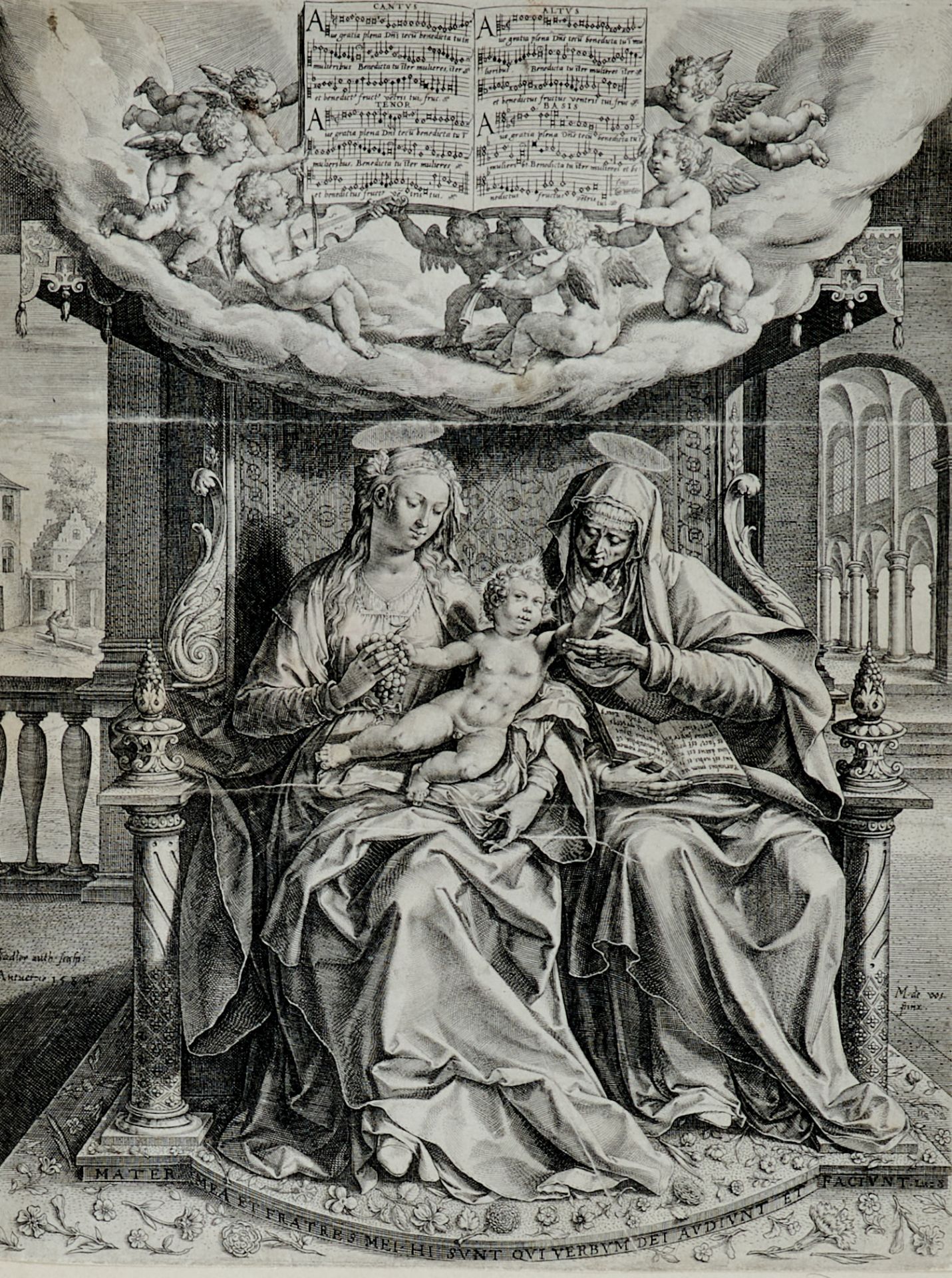 Sadeler, Johannes, d. Ä. (Brüssel 1550-1600 Venedig), Maria mit dem Kind und der hl. Anna, darüber