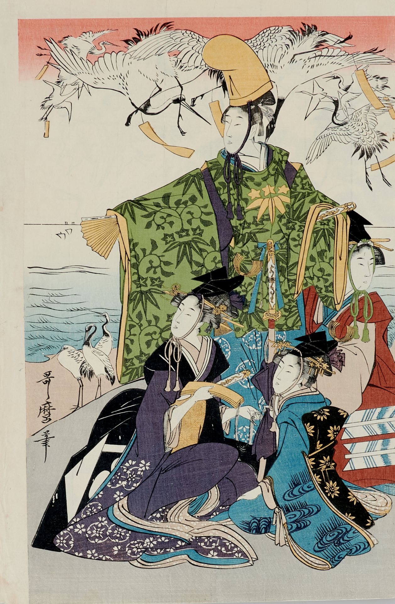 Ostasien Japan Utamaro, Kitagawa (1753-1806, nach), Parodie auf die Freilassung der Kraniche durch - Image 3 of 4