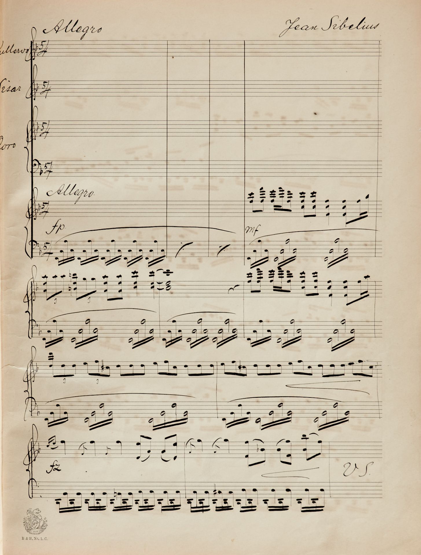 Handschriften Sibelius, J., Komponist (1865-1957). "Kullervo". E. vollständiges Musikmanuskript - Bild 3 aus 4