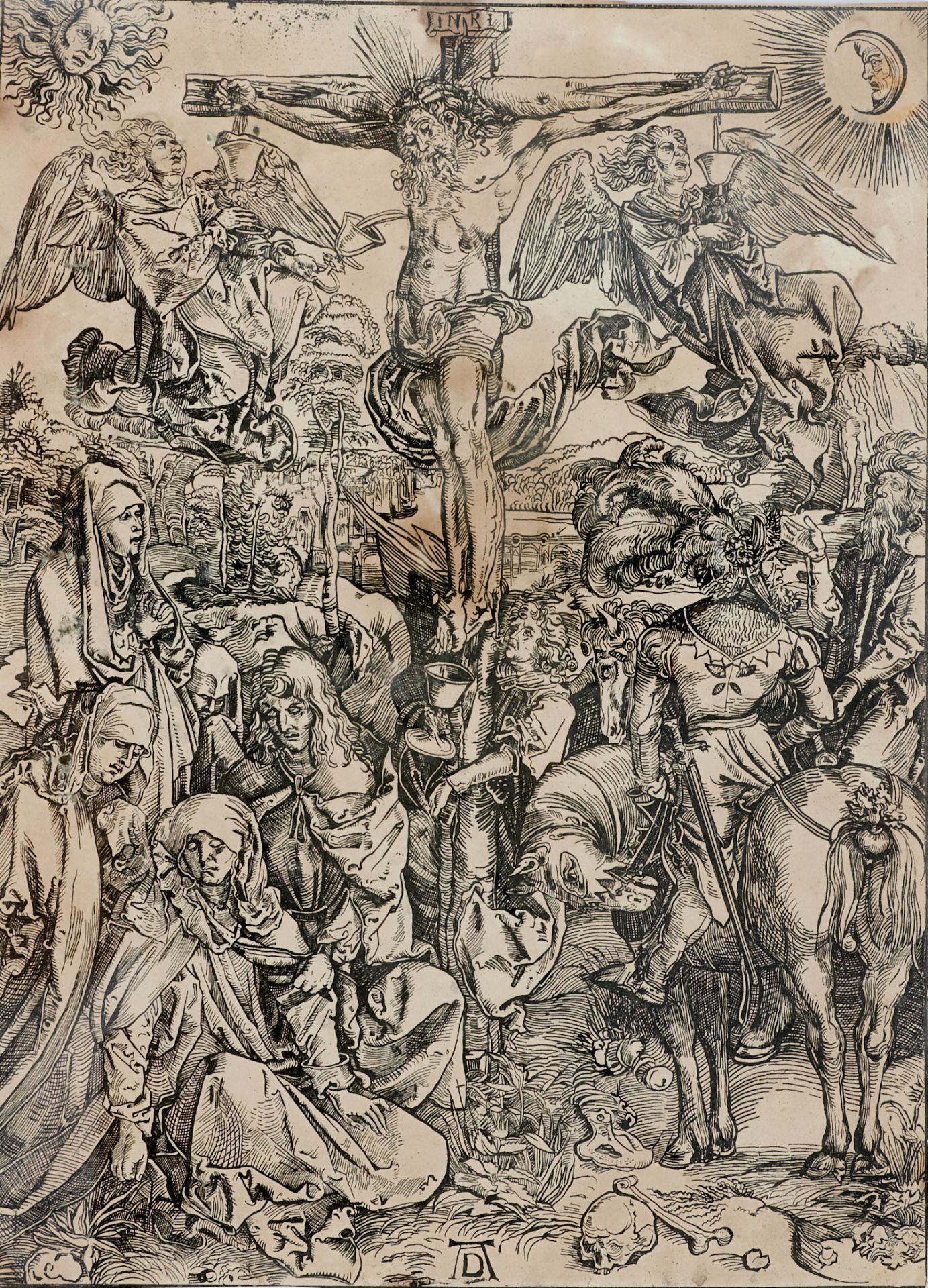 Dürer - Kreuzigung Christi. Holzschnitt nach A. Dürer. Im Stock monogr. "A D", nicht dat., um