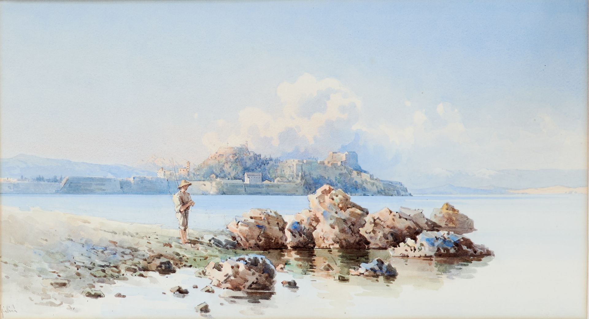 Giallina, Angelos (Korfu 1857-1938 ebda.), Junger Fischer auf Korfu. Aquarell auf Papier, auf