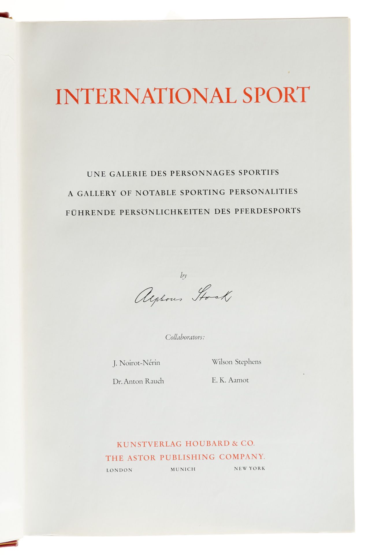 Stock, A., International Sport. London, München und New York, Houbard und Astor, (1958). Fol. Mit 79 - Bild 2 aus 3