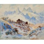 Österreich Tschagguns - Die Lindauer Hütte mit den 3 Türmen. Aquarell auf Papier von L.