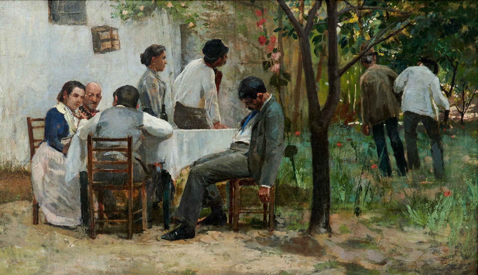 Sorolla, Joaquin (1863-1923; Umkreis), Nach dem Mittagessen. Öl auf Leinwand. Nicht sign. und - Image 2 of 3