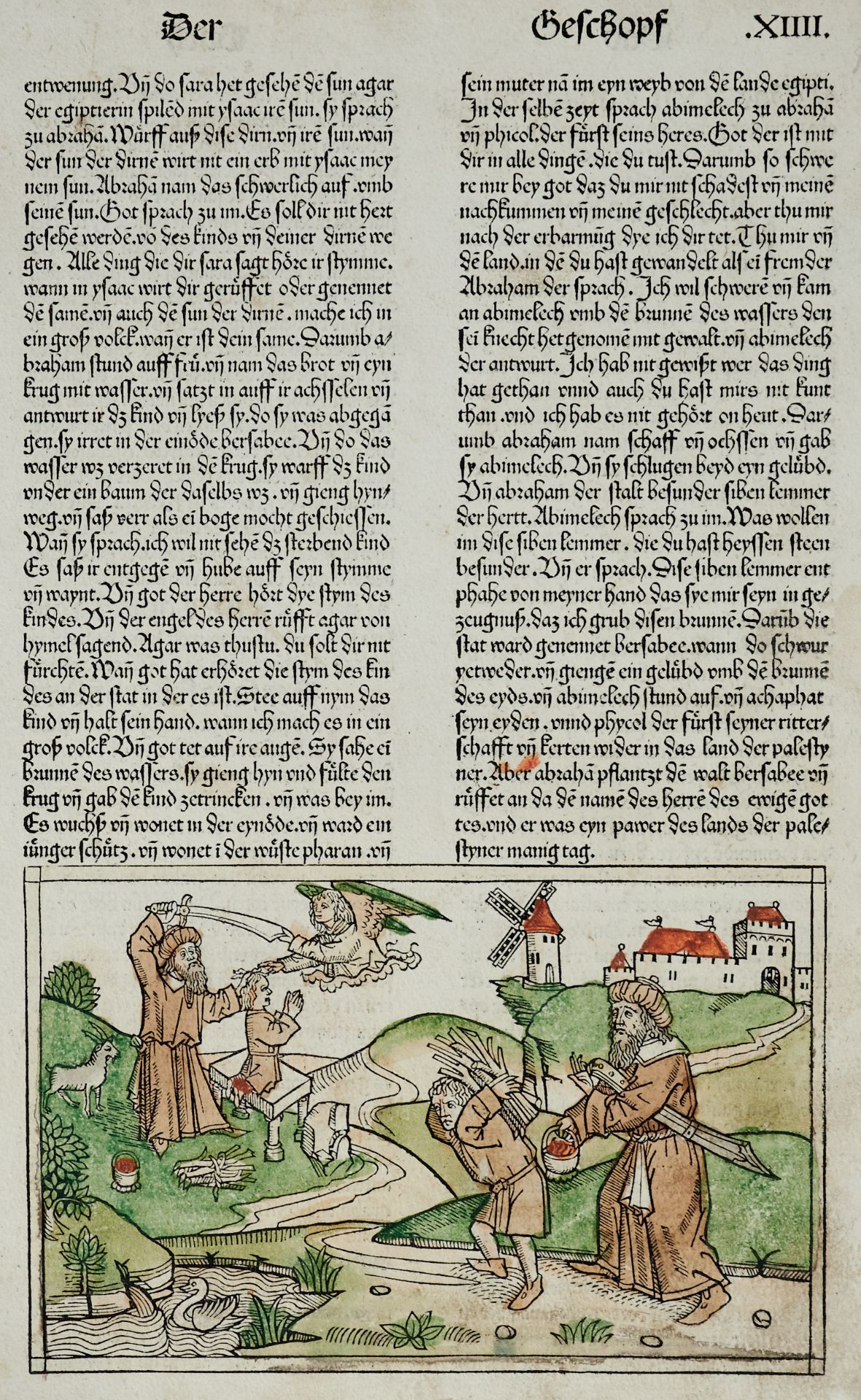 Inkunabelblätter Biblia germanica Neunte deutsche Bibel - Ein Textblatt (fol. XIV) mit kolor.